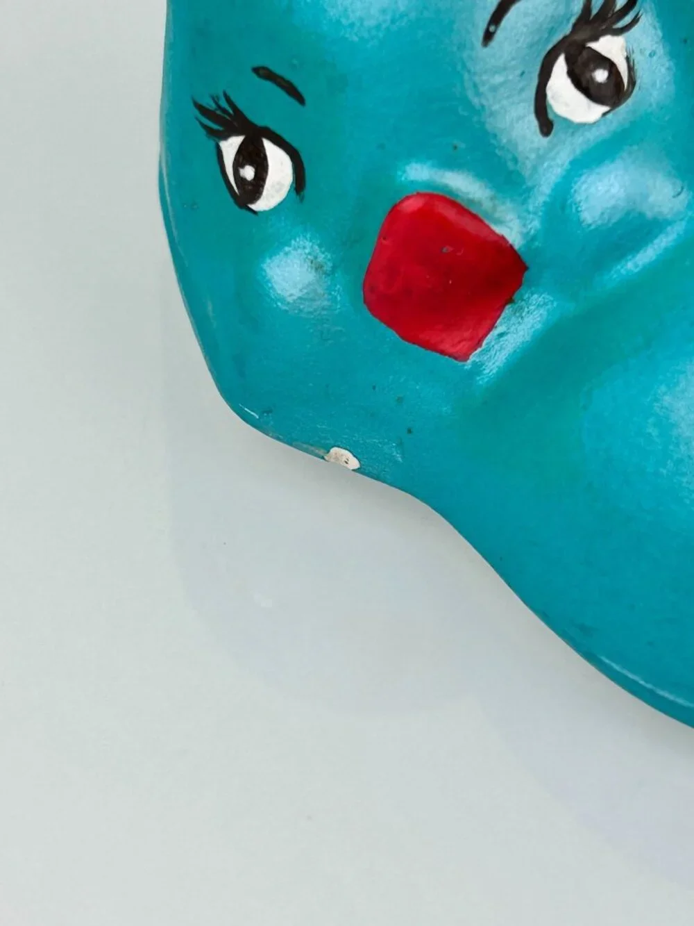 Vintage MCM Teal Chalkware Birds Wall Art Hanging Blue Eyelashes Red Lips Kitsch